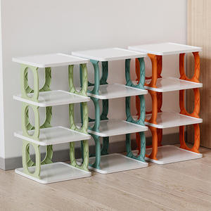 Étagère de rangement en plastique moderne à 5 niveaux, autoportante et empilable, orange et blanc, pour salon - Product Image 2
