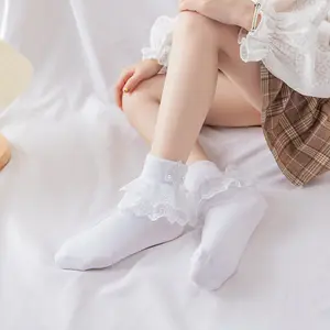 Weiße Rüschen-Spitzens ocken für Mädchen Grundschüler Princess Tube Socks Bequem und atmungsaktiv für die ganze Saison