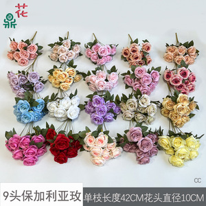 ดอกกุหลาบไหมบัลแกเรียเก้าหัว ขนาด 43 ซม. สำหรับตกแต่งงานแต่งงาน สไตล์ยุโรป สีชมพู - Product Image 5