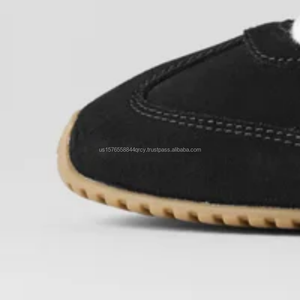 Walk along in style with these <b>Black</b> <b>Lace</b>-up Sneakers featuring a Mesh Leather Upper Soft Round Toe and Lightweight design for - Product Image 2