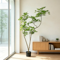 Arbre d'érable artificiel en plastique en pot, 1,6 m, feuillage fin et plumeux, tronc élégant et courbé, bonsaï écologique pour la décoration intérieure