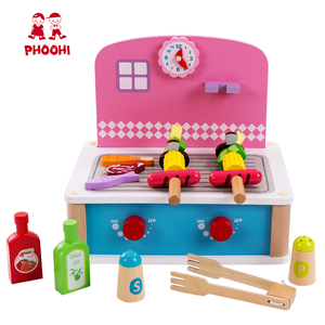 2 in 1 Children Pretend Play BBQ Grill Kids <strong>Wooden</strong> Table Top <strong>Kitchen</strong> <strong>Toy</strong> with <strong>Accessories</strong> - Product Image 2