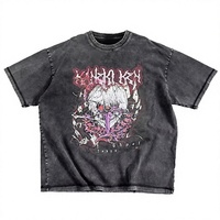 T-shirt oversize pour homme en coton épais délavé à l'acide, noir, style grunge, manches courtes, streetwear