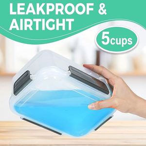 5 Cup <b>Plastic</b> Food Storage <b>Containers</b> with Lids Nestable Freezer Dishwasher Safe Rectangle Meal Prep <b>Container</b> Set - Product Image 2
