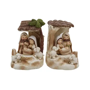 Statuetta da tavolo decorativa in resina in miniatura rustico bianco per bambini presepe natalizio per un grande regalo di decorazione religiosa