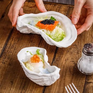 Plats d'huîtres en céramique plaque de coquille d'huître Chaoda usine en céramique approvisionnement direct en <span class=keywords><strong>porcelaine</strong></span> pour Restaurant assiettes irrégulières blanc - Product Image 1