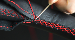 Housse de volant en cuir de vache à coudre à la main pour jeep bwm honda civic ford nissan - Product Image 5