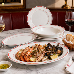 Assiettes à dîner en porcelaine de <span class=keywords><strong>style</strong></span> européen avec logo personnalisé, vente en gros, ensembles d'assiettes en céramique, bord rouge, <span class=keywords><strong>style</strong></span> <span class=keywords><strong>bistrot</strong></span>, pour restaurants et hôtels - Product Image 3