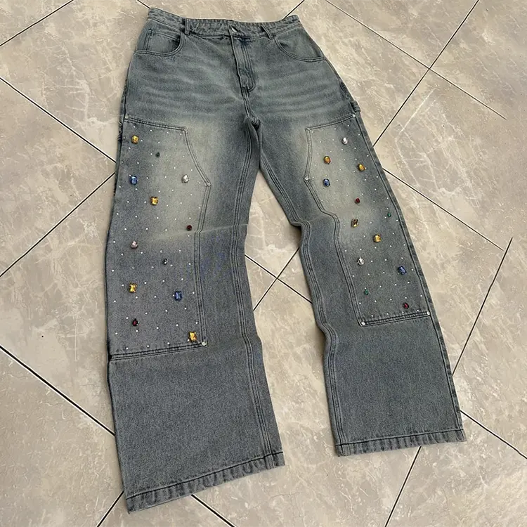 EDGE DENIM Fabricante de calças jeans de marcenaria largas com strass para homens