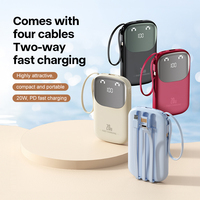 Diseño lindo Cables incorporados 10000mAh Powerbank Cargador de teléfono portátil de carga rápida para viajes Soporte OEM