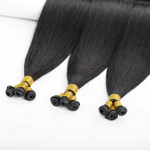 새로운 디자인 handtied wefts 보이지 않는 편평한 씨실 직물 사람의 모발 연장 납품업자 이음새가 없는 천재 씨실