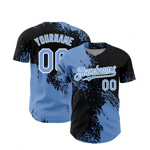 INDEX SPORTSWEAR Camiseta de Béisbol Personalizada Azul y Negra con Estampado Sublimado de Manga Corta con Botones Unisex para Adultos que Absorbe la Humedad - Product Image 1