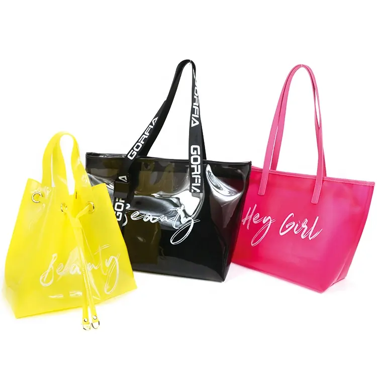 Borsa da donna con Logo personalizzato all'ingrosso di diverse dimensioni e colori borsa tote trasparente in pvc borsa da spiaggia borsa in PVC