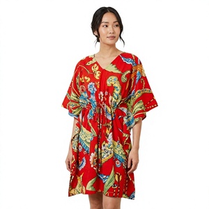 Vestido Kaftán Corto Estilo Artesanal para Mujer, Vestido Largo de Fiesta, Sexy, de Algodón Lavable, con Cintura Natural - Product Image 1