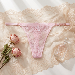 Tanga de Encaje Rosa Sexy para Mujer, con Pedrería, Letra LOVE, Cintura Baja, Ropa Interior Transparente, Lencería Femenina OEM ODM - Product Image 1