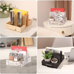 Soporte de madera para pañuelos, estante de almacenamiento multiusos rectangular para escritorio, sala de estar, cocina, organizador de encimera - Product Image 1