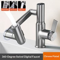 Robinet de lavabo mural moderne en laiton brossé gris anthracite à un seul trou avec bras rotatif multi-directionnel et affichage numérique en céramique