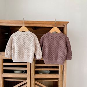 Automne hiver nouveau garçon fille bébé Cardigan tricot pull creux enfants solide manches longues Tops nouveau-né coton manteaux - Product Image 2