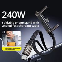 Kabel Data Braided Jacket Tipe-C 240W 5A/6A Desain Lipat Bengkok untuk Pengisian Cepat Universal Ponsel