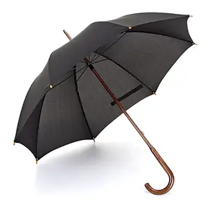 原创设计防水面料奢华高档木质弧形手柄伞