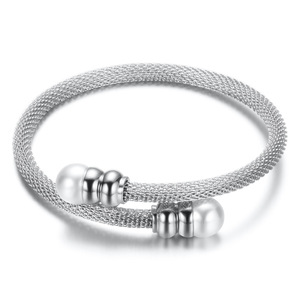 Women's Elastic <b>Bracelet</b> 4Mm Imitation Pearl Titanium Steel Three Color Fashion Jewelry Gift - Product Image 2