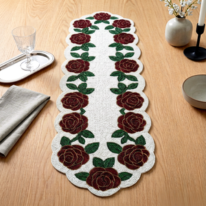 Handmade Customized Shape Fabric Table <b>Runner</b> Luxury Style Red Pink <b>Blue</b> Embroidered Design Eco-Friendly Durable Lightweight Mat - Product Image 1