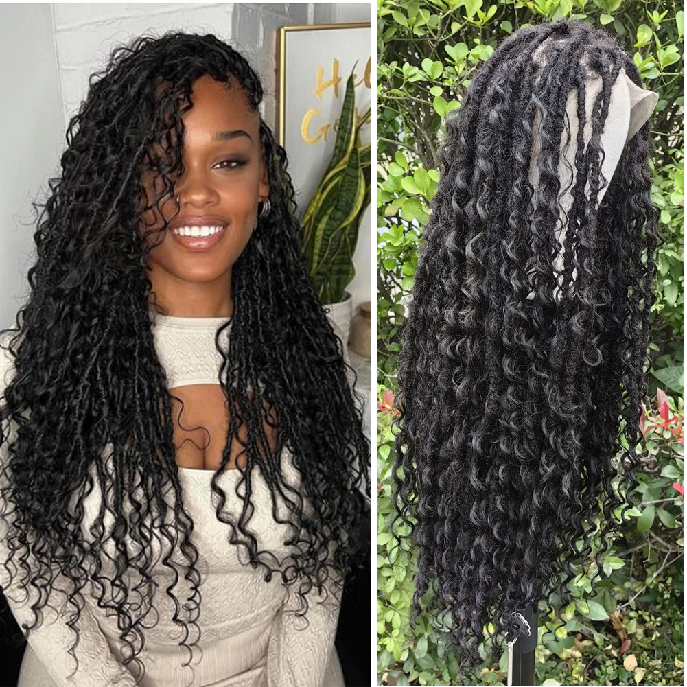 KAMA Customized Full Lace Human Hair Blended Locs Lace Front Wig Transparent Dark Brown Wholesale Detail Section 1