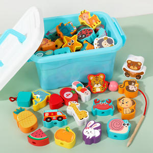 Bloc en bois Montessori pour enfants, jouets de dessin animé, enfilage de perles, bricolage, ficelle, pour bébés - Product Image 4