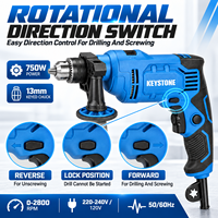 Perceuse à percussion électrique professionnelle pour bois, acier et béton, 220-240V, 750W
