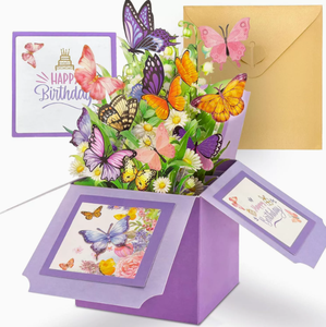 Carte de vœux d'anniversaire papillon violet tridimensionnel best-seller avec message joyeux anniversaire - Product Image 2