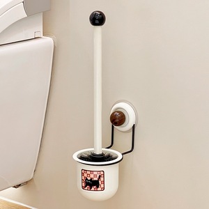 Wall Mounted Toilet Brush Holder Creamy White Round Modern Design With Cat Pattern Easy To Clean Bathroom Storage - Product Image 1