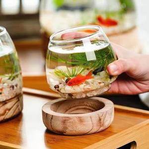 モダンな透明ガラス水槽 200ml 木製台座付き 透明水耕栽培卓上テラリウム ホームデコレーション用 - Product Image 4