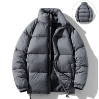 Veste d'hiver décontractée pour homme de bonne qualité, en polyester, rembourrée de duvet, coupe-vent, imperméable, unie, épaisse, à col montant, en promotion