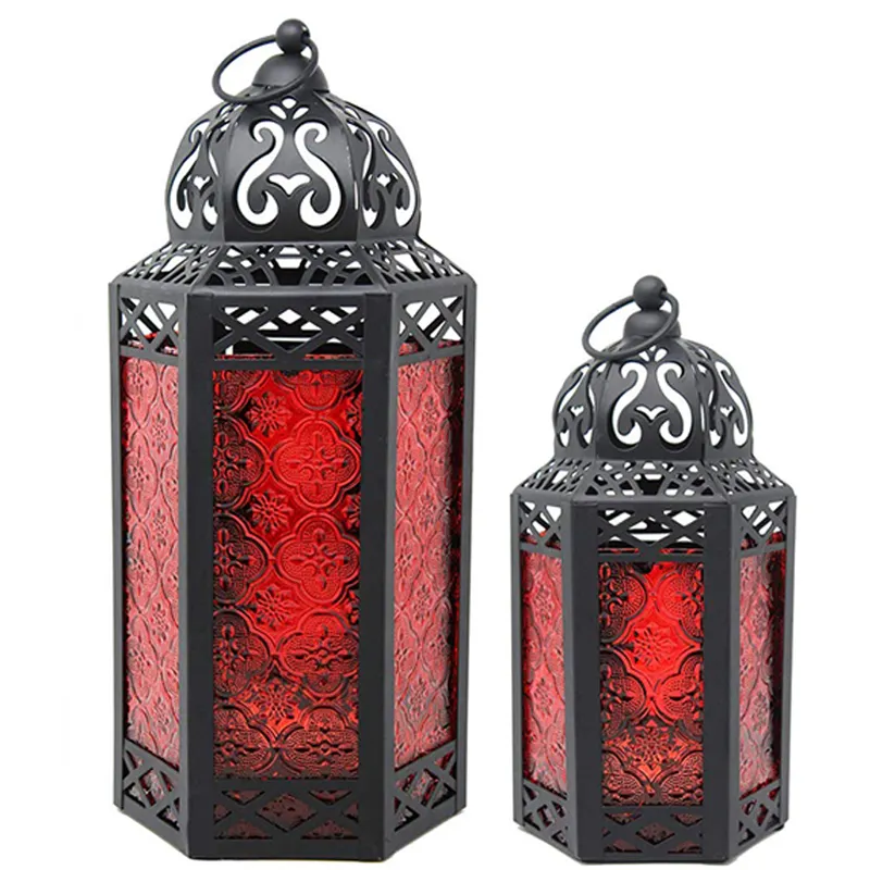 FAROLES estilo marroquí vela sostenedor de la linterna con Vidrio colorido en casa decoración al aire libre