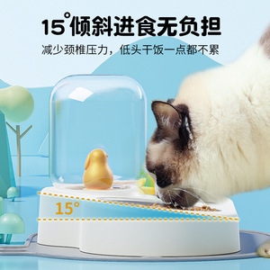 Dispensador de agua y comida para gatos, recarga automática de agua, tazón de agua antideslizante para gatos, tazón de comida con protector de cuello, doble tazón para gatos - Product Image 3