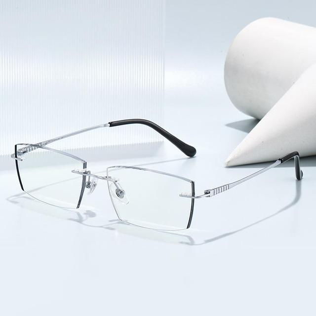 Titanium Frameless Rectangle Spectacles Rimless Buy Order Prescription Eyewear Optical Reading Glasses Frames for Men