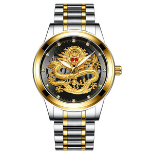 Horloge de luxe en or complet grand cadran 3D Dragon étanche hommes calendrier lumineux Date ronde pas cher montres à Quartz pour hommes Orologio Uomo - Product Image 6