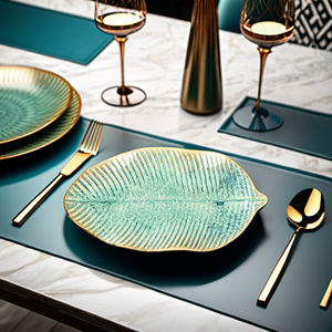 CHAODA <span class=keywords><strong>11</strong></span> pouces feuilles de bananier vertes plats en céramique assiette à dessert en porcelaine assiettes en céramique de restaurant à usage domestique - Product Image 1