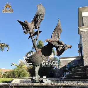 Outdoor Casted Life Size Metal Animal Sculpture Pair Of Eagles Bronze Statues