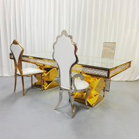 Grande table à manger dorée, fabrication directe d'usine, mobilier de luxe pour mariage, banquet, réception d'hôtel, en acier inoxydable