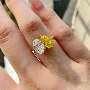 18K YG Lab เพชร Toi et Moi แหวน2Ct แต่ละรูปไข่ตัด D-VVS2และลูกแพร์ตัดแฟนซีสีเหลืองเพชร2หินทองแหวนสำหรับเจ้าสาว - Product Image 5