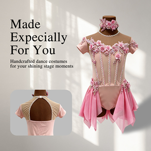 Vestido Lírico Rosa, Traje de Danza Lírica Fluido con Manga Corta, para Actuaciones de Ballet Contemporáneo, Niños - Product Image 1