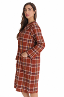 Peignoir en flanelle 100% coton pour femmes Snap-Front House Coat Duster Robe avec poches Red Buffalo Plaid Long Sleepwear