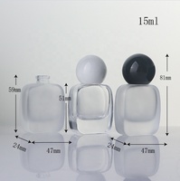 Flacon de parfum en verre vide de 15 ml, carré plat, dépoli transparent, avec pompe pulvérisatrice à sertir de 15 mm et capuchon à bille ABS noir et argenté