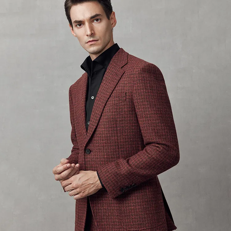 2 Pieces Wool Suit Men's Suit Business Casual Suit Men's High-end Red Bridegroom Wedding Dress Coat With Pants