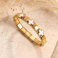Pulsera de Acero Inoxidable con Dijes de Flor de Cinco Pétalos, Impermeable, Estilo Vintage, para Mujer, Venta al por Mayor, Ideal para Regalo