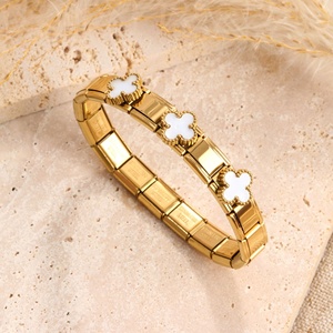 Stocked Waterproof Five Leaf Flower Stainless Steel Charm Links Vintage Trendy Women's <b>Bracelet</b> Bangle Wholesale Charms for Gift - Product Image 3