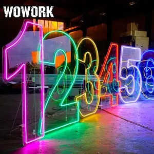 2024 WOWORK RGB变色3英尺90厘米大亚克力发光二极管点亮霓虹灯数字生日婚礼派对背景支架装饰