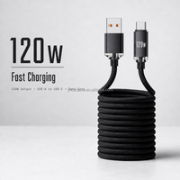 Kabel USB ke Tipe C 120W Pengisian Daya Super Cepat, Kabel Data Berbahan Nilon Kepang Spiral untuk Smartphone, Tablet, Laptop, Mobil