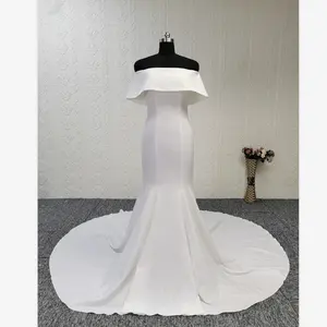 Vestido de novia de crepé de sirena, sin hombros, diseño simple, para boda
